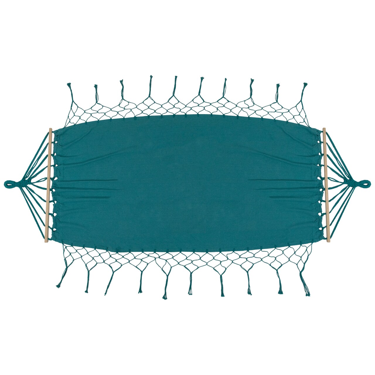 Northlight Hammock with Netted Fringe and Wooden Bars - 100" x 41" - Teal Green
